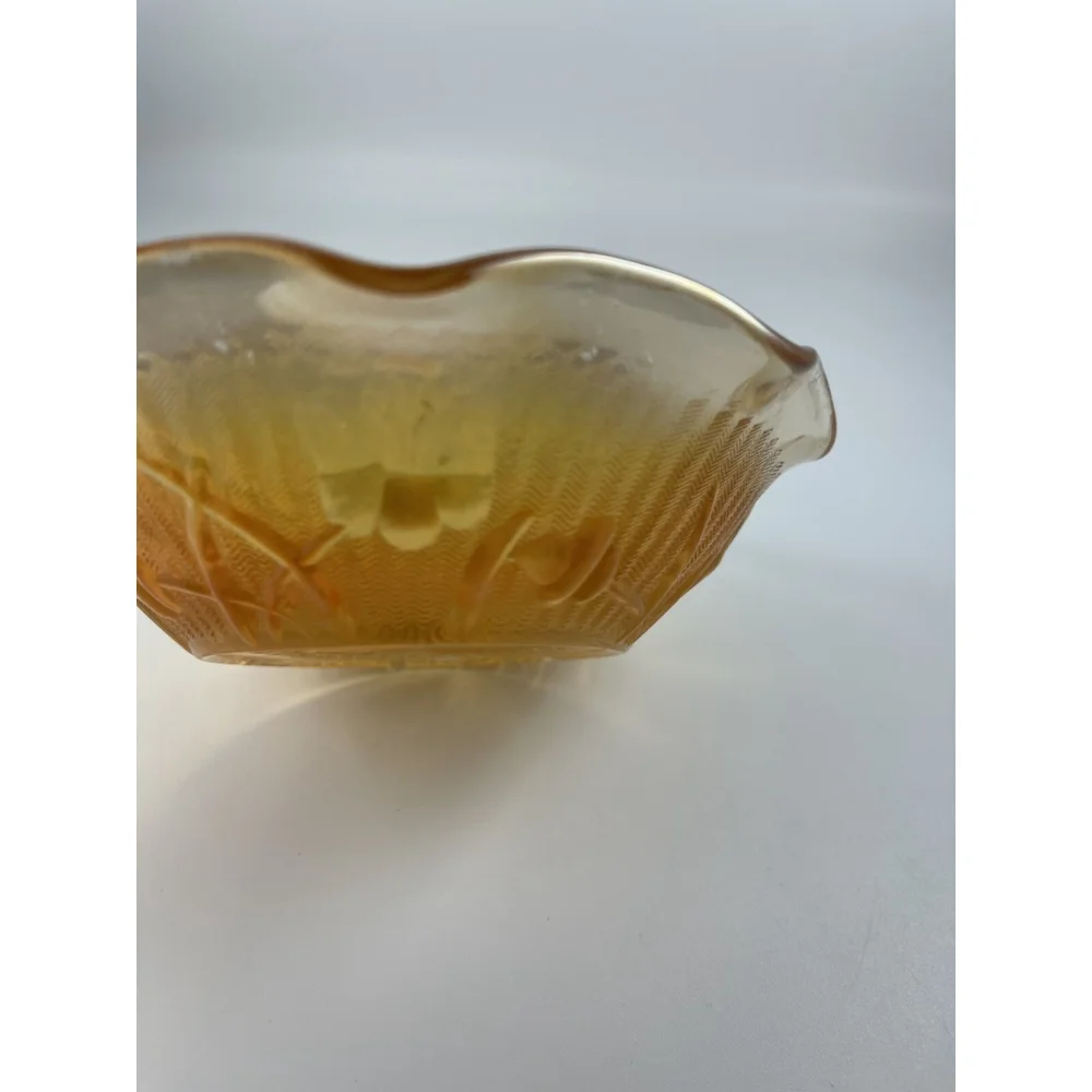Jeanette Carnival Glass Ruffled Edge Iris And Herringbone Serving Bowl 11.5 In.